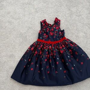 Janie and Jack (with American Girl Doll) Navy Dress with Red Floral Accents